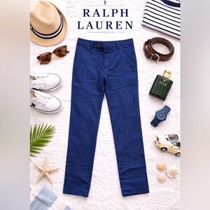 Ralph Lauren Boys Bright Navy Linen Chino Pants | Size 12R